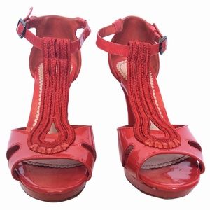 JOHN GALLIANO RED PATENT LEATHER PUMPS SIZE 38